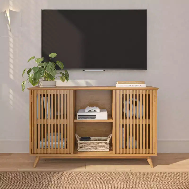 Plank+Beam Mid Century Modern Solid Wood Sideboard with 2 Doors, 49 TV Stand for Living Room