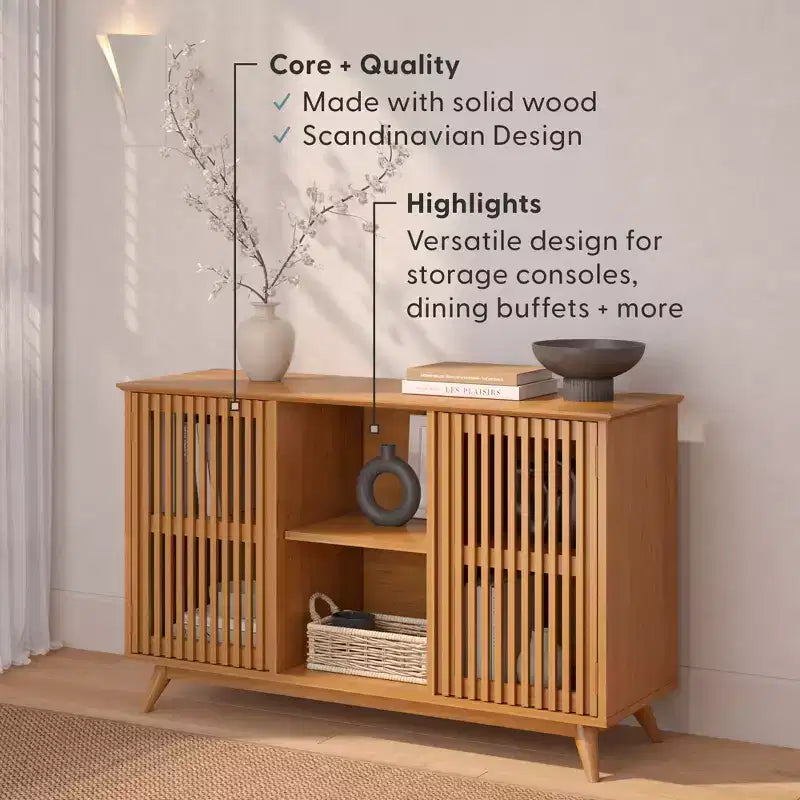 Plank+Beam Mid Century Modern Solid Wood Sideboard with 2 Doors, 49 TV Stand for Living Room