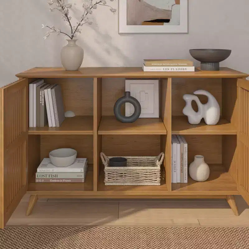 Plank+Beam Mid Century Modern Solid Wood Sideboard with 2 Doors, 49 TV Stand for Living Room