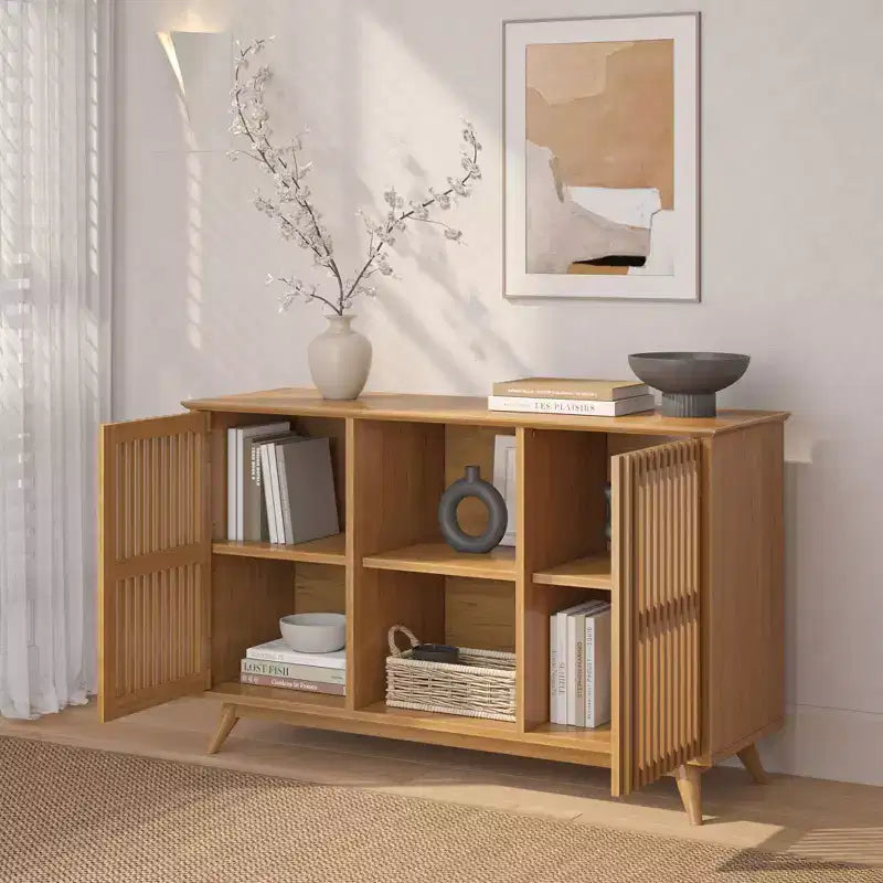 Plank+Beam Mid Century Modern Solid Wood Sideboard with 2 Doors, 49 TV Stand for Living Room