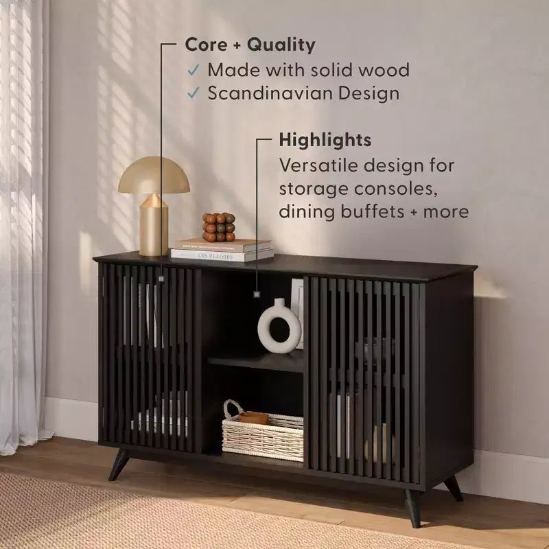 Plank+Beam Mid Century Modern Solid Wood Sideboard with 2 Doors, 49 TV Stand for Living Room