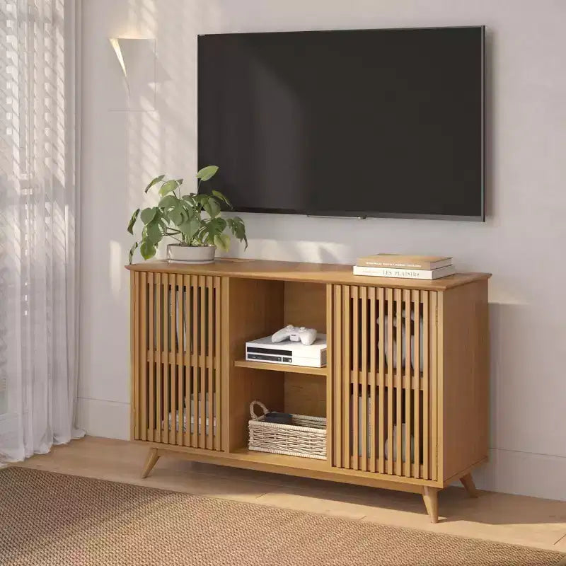 Plank+Beam Mid Century Modern Solid Wood Sideboard with 2 Doors, 49 TV Stand for Living Room