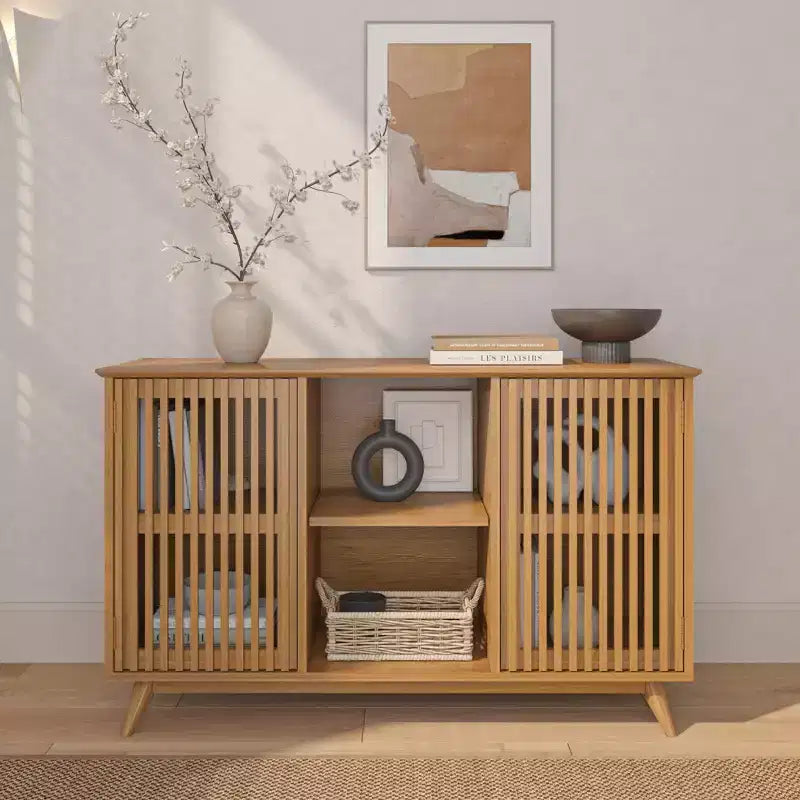Plank+Beam Mid Century Modern Solid Wood Sideboard with 2 Doors, 49 TV Stand for Living Room