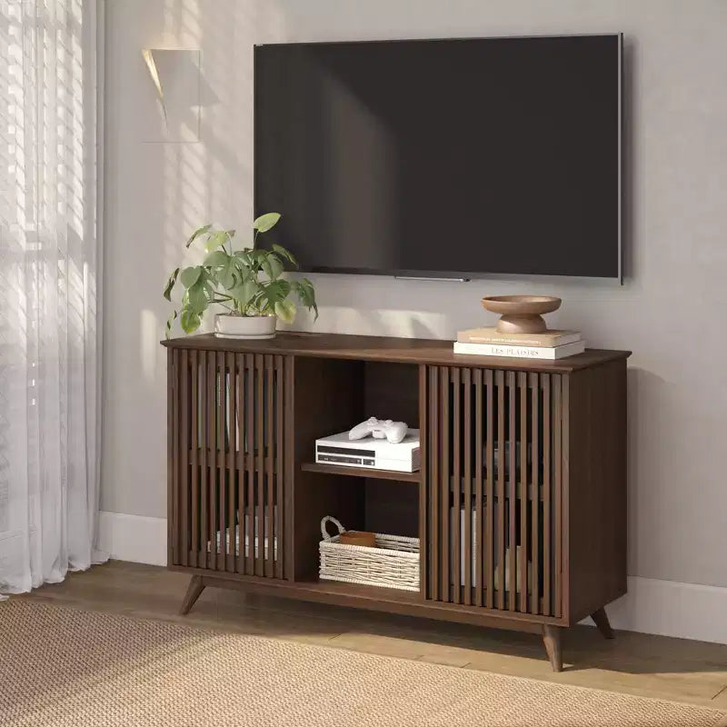 Plank+Beam Mid Century Modern Solid Wood Sideboard with 2 Doors, 49 TV Stand for Living Room