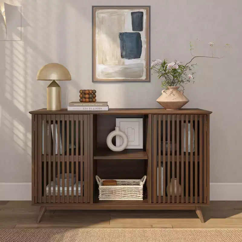 Plank+Beam Mid Century Modern Solid Wood Sideboard with 2 Doors, 49 TV Stand for Living Room