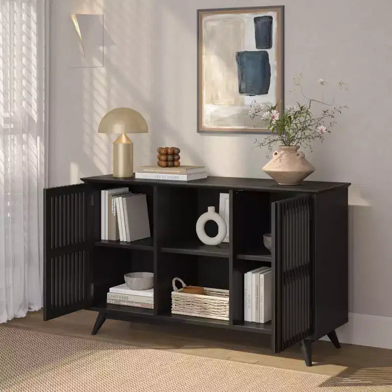 Plank+Beam Mid Century Modern Solid Wood Sideboard with 2 Doors, 49 TV Stand for Living Room