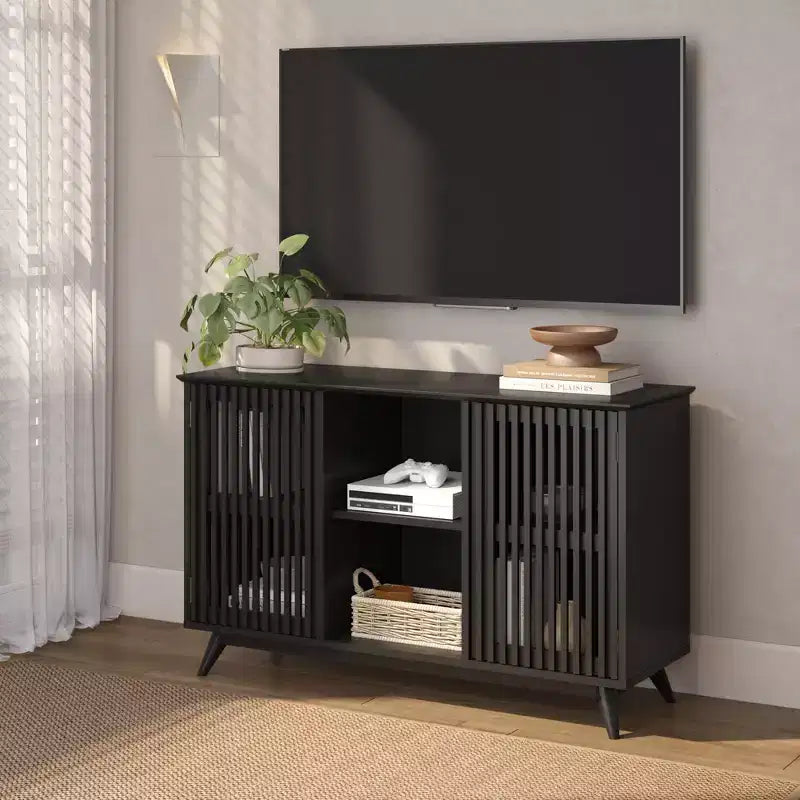 Plank+Beam Mid Century Modern Solid Wood Sideboard with 2 Doors, 49 TV Stand for Living Room