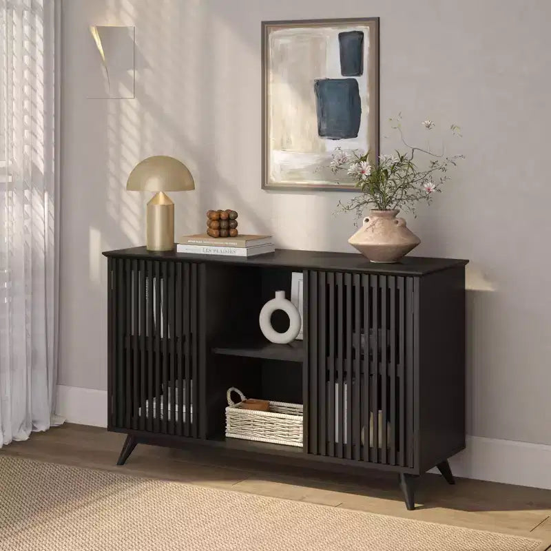 Plank+Beam Mid Century Modern Solid Wood Sideboard with 2 Doors, 49 TV Stand for Living Room
