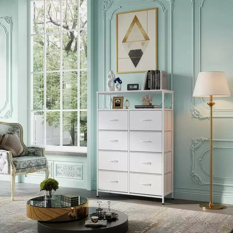 DEXYLLO Fabric Dresser 8 Drawers, Tall Storage Chest Tower for Bedroom, Closet, Living Room, Hallway, Space-Saving Organizer Unit