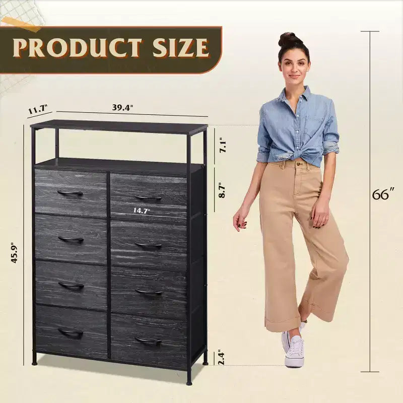 DEXYLLO Fabric Dresser 8 Drawers, Tall Storage Chest Tower for Bedroom, Closet, Living Room, Hallway, Space-Saving Organizer Unit