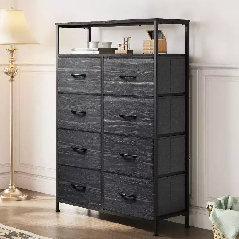 DEXYLLO Fabric Dresser 8 Drawers, Tall Storage Chest Tower for Bedroom, Closet, Living Room, Hallway, Space-Saving Organizer Unit