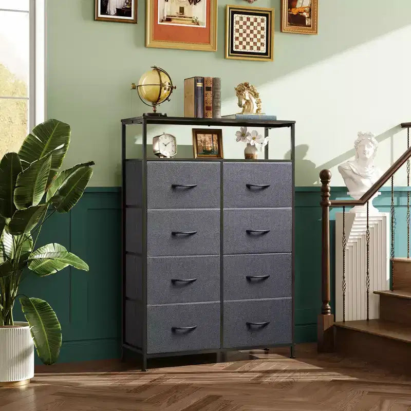 DEXYLLO Fabric Dresser 8 Drawers, Tall Storage Chest Tower for Bedroom, Closet, Living Room, Hallway, Space-Saving Organizer Unit