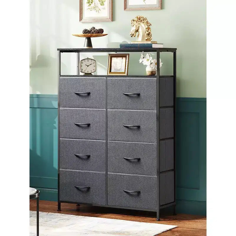DEXYLLO Fabric Dresser 8 Drawers, Tall Storage Chest Tower for Bedroom, Closet, Living Room, Hallway, Space-Saving Organizer Unit
