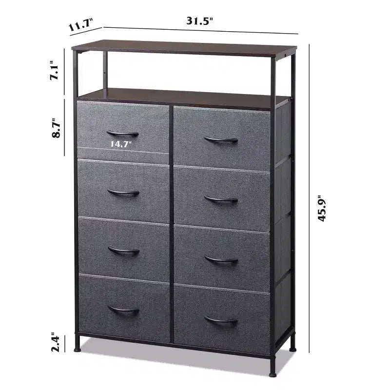 DEXYLLO Fabric Dresser 8 Drawers, Tall Storage Chest Tower for Bedroom, Closet, Living Room, Hallway, Space-Saving Organizer Unit