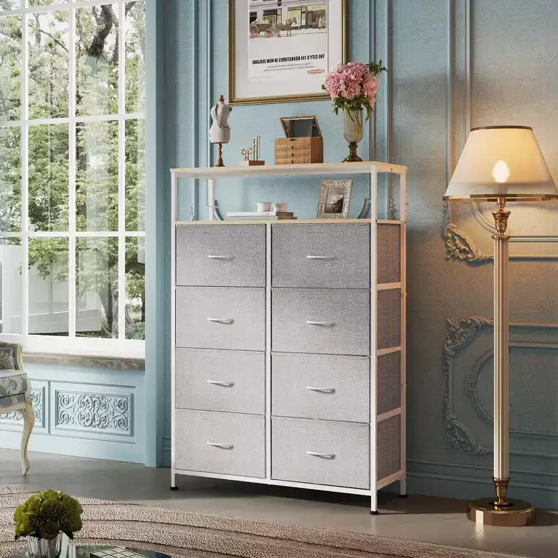 DEXYLLO Fabric Dresser 8 Drawers, Tall Storage Chest Tower for Bedroom, Closet, Living Room, Hallway, Space-Saving Organizer Unit