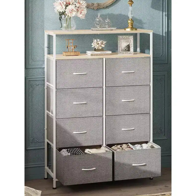 DEXYLLO Fabric Dresser 8 Drawers, Tall Storage Chest Tower for Bedroom, Closet, Living Room, Hallway, Space-Saving Organizer Unit