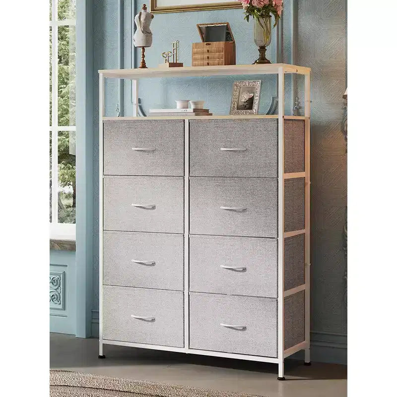 DEXYLLO Fabric Dresser 8 Drawers, Tall Storage Chest Tower for Bedroom, Closet, Living Room, Hallway, Space-Saving Organizer Unit