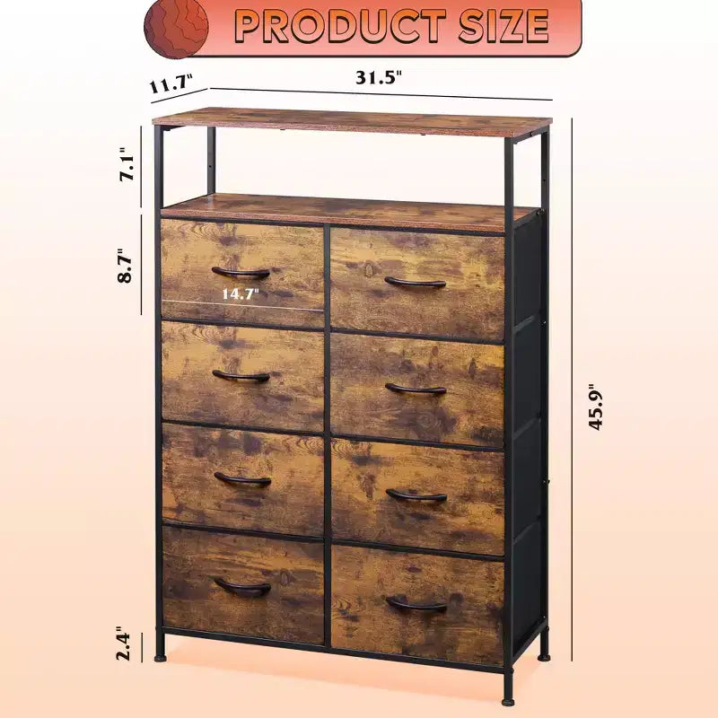 DEXYLLO Fabric Dresser 8 Drawers, Tall Storage Chest Tower for Bedroom, Closet, Living Room, Hallway, Space-Saving Organizer Unit