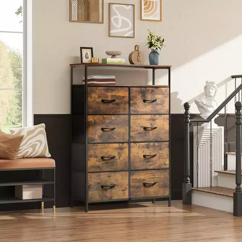 DEXYLLO Fabric Dresser 8 Drawers, Tall Storage Chest Tower for Bedroom, Closet, Living Room, Hallway, Space-Saving Organizer Unit