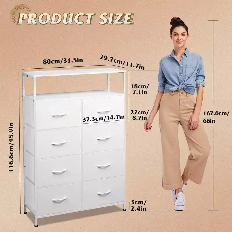 DEXYLLO Fabric Dresser 8 Drawers, Tall Storage Chest Tower for Bedroom, Closet, Living Room, Hallway, Space-Saving Organizer Unit