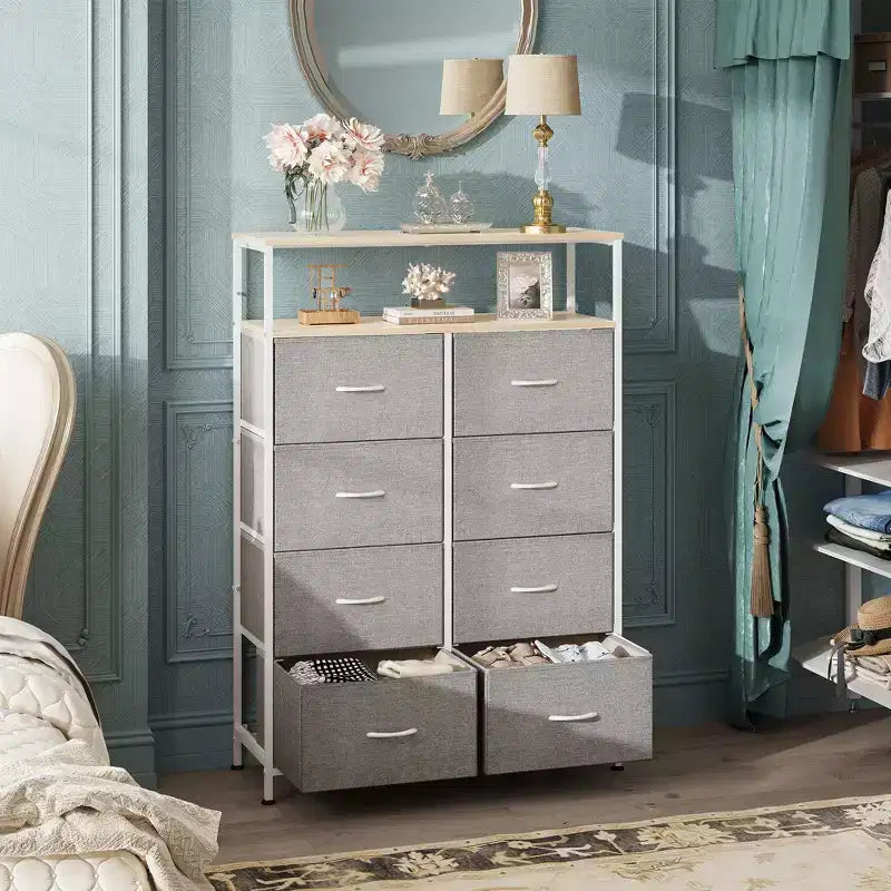 DEXYLLO Fabric Dresser 8 Drawers, Tall Storage Chest Tower for Bedroom, Closet, Living Room, Hallway, Space-Saving Organizer Unit