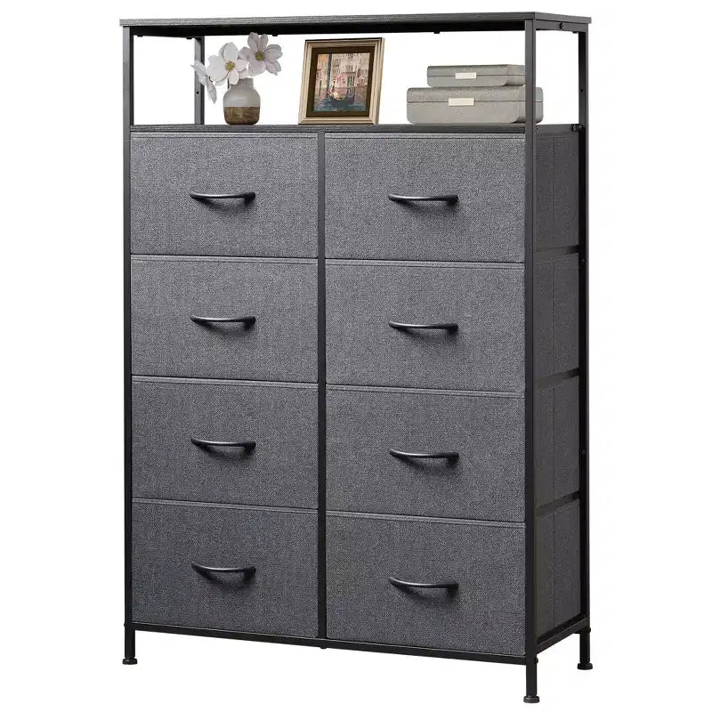 DEXYLLO Fabric Dresser 8 Drawers, Tall Storage Chest Tower for Bedroom, Closet, Living Room, Hallway, Space-Saving Organizer Unit