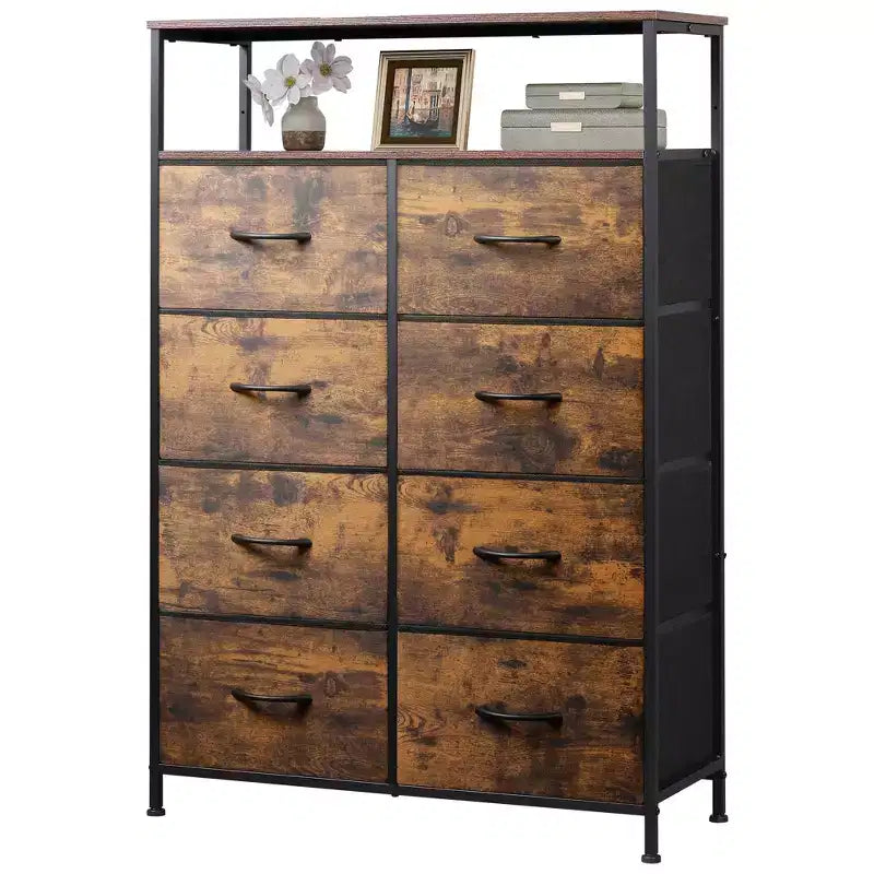 DEXYLLO Fabric Dresser 8 Drawers, Tall Storage Chest Tower for Bedroom, Closet, Living Room, Hallway, Space-Saving Organizer Unit