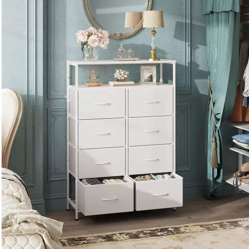 DEXYLLO Fabric Dresser 8 Drawers, Tall Storage Chest Tower for Bedroom, Closet, Living Room, Hallway, Space-Saving Organizer Unit