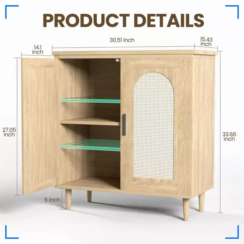 Rattan Buffet Cabinet with Storage, 30.51 Accent Console Table, Adjustable Shelves, Compact Sideboard for Entryway, Dining Room, & Kitchen