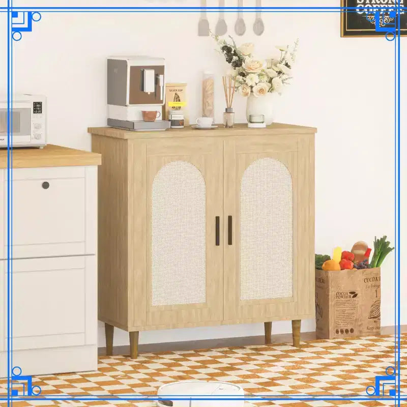 Rattan Buffet Cabinet with Storage, 30.51 Accent Console Table, Adjustable Shelves, Compact Sideboard for Entryway, Dining Room, & Kitchen