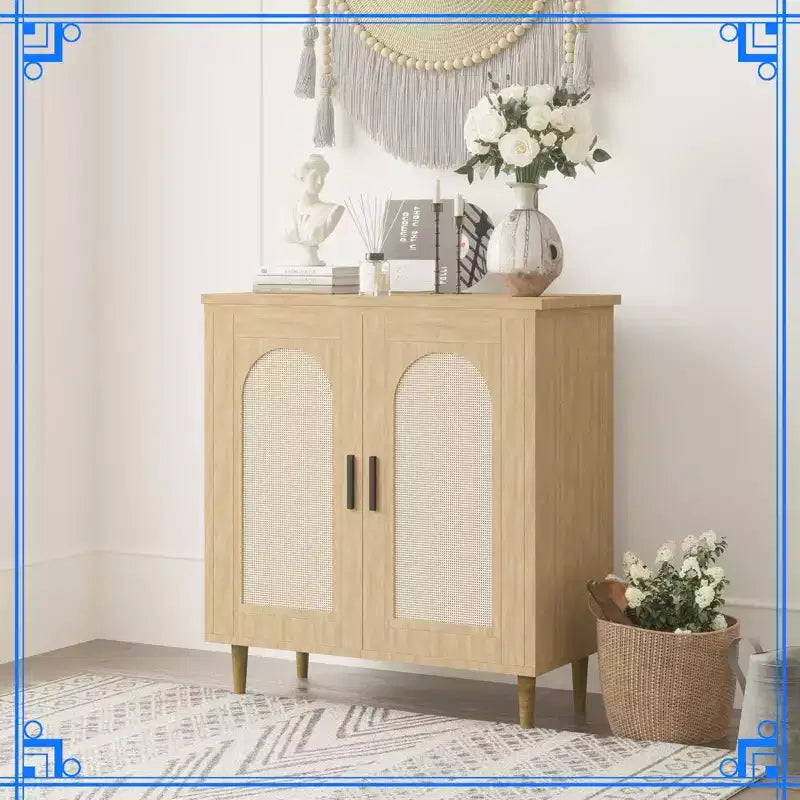 Rattan Buffet Cabinet with Storage, 30.51 Accent Console Table, Adjustable Shelves, Compact Sideboard for Entryway, Dining Room, & Kitchen