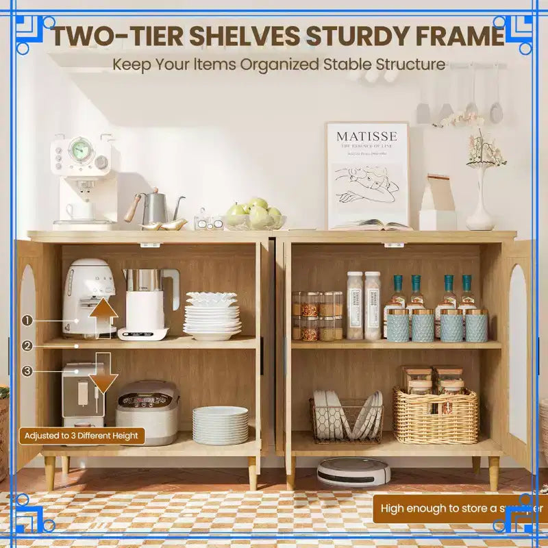 Rattan Buffet Cabinet with Storage, 30.51 Accent Console Table, Adjustable Shelves, Compact Sideboard for Entryway, Dining Room, & Kitchen