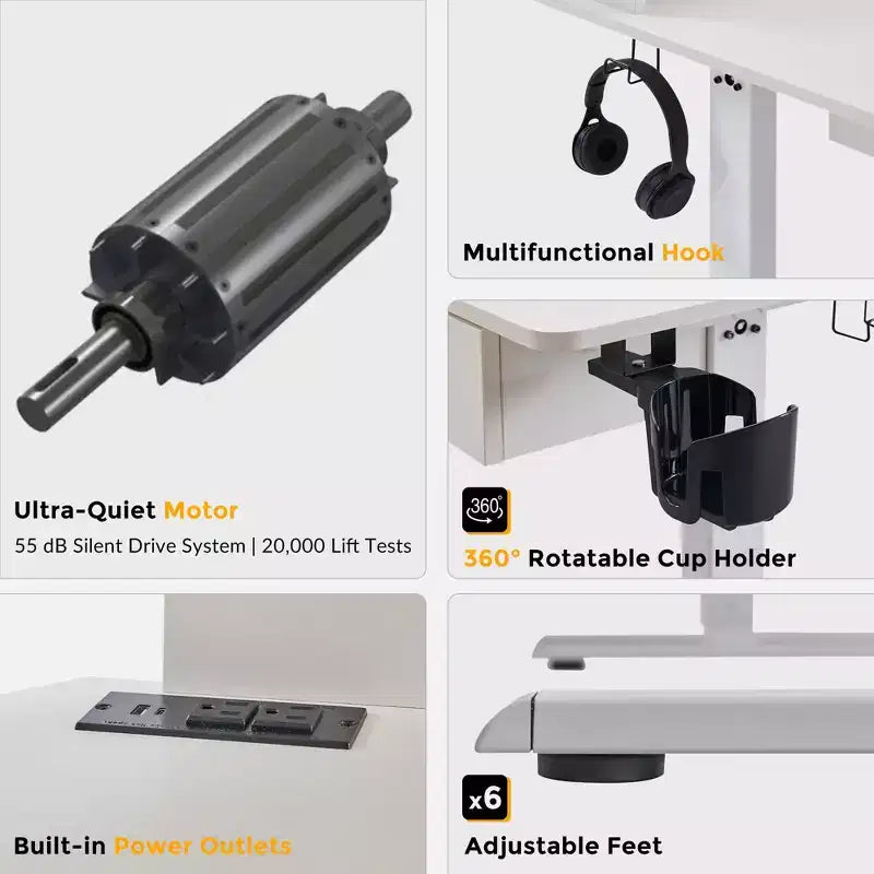 60 L-Shaped Corner Gaming Desk with 2 Drawers, Electric Standing Desk with Power Outlets & LED Lighting