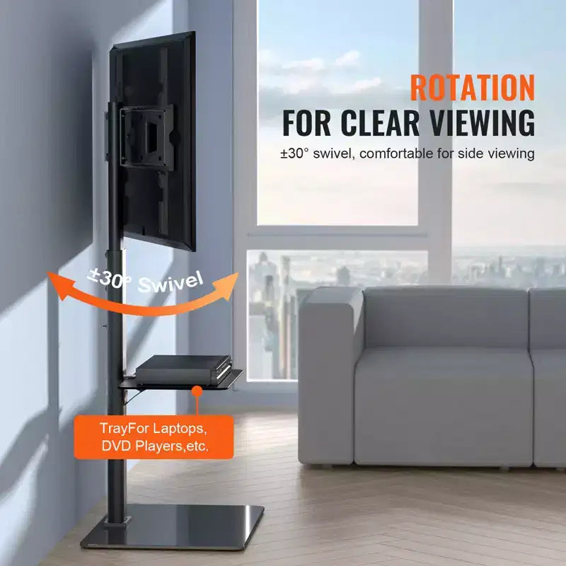 VEVOR TV Stand Mount, Swivel Tall TV Stand for 32 to 65 inch TVs, Height Adjustable Portable Floor TV Stand with Tempered Glass Base, Living Room