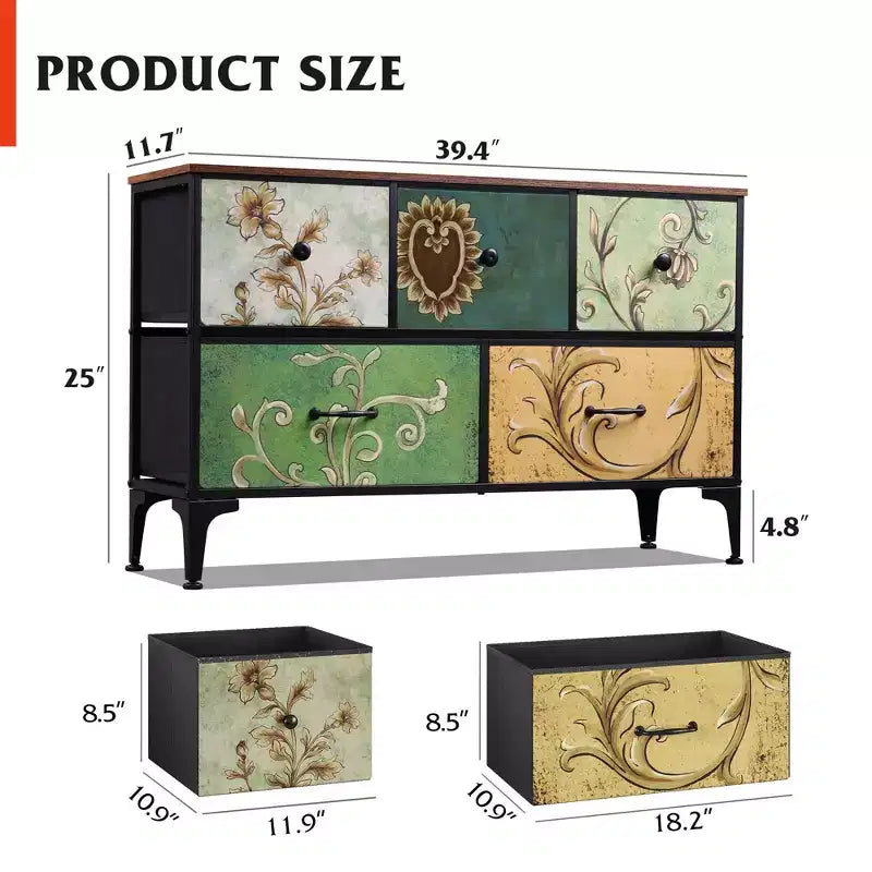5-Drawer Wide Fabric Dresser Storage Organizer Unit, Chest of Drawers with Fabric Bins