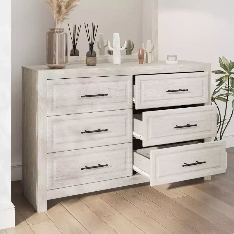 Hyleory Modern Bedroom Vanity Table with Mirror,6 big drawers
