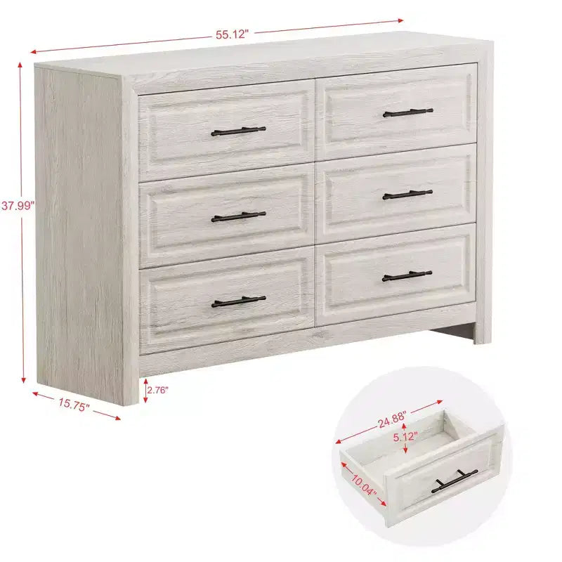 Hyleory Modern Bedroom Vanity Table with Mirror,6 big drawers