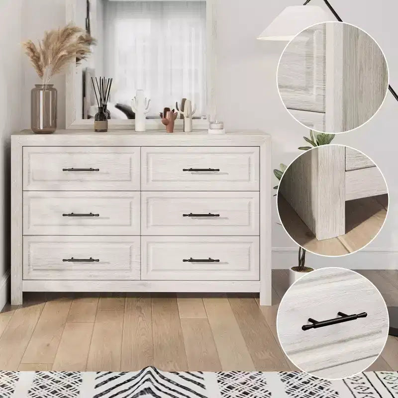 Hyleory Modern Bedroom Vanity Table with Mirror,6 big drawers