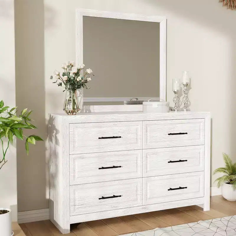 Hyleory Modern Bedroom Vanity Table with Mirror,6 big drawers