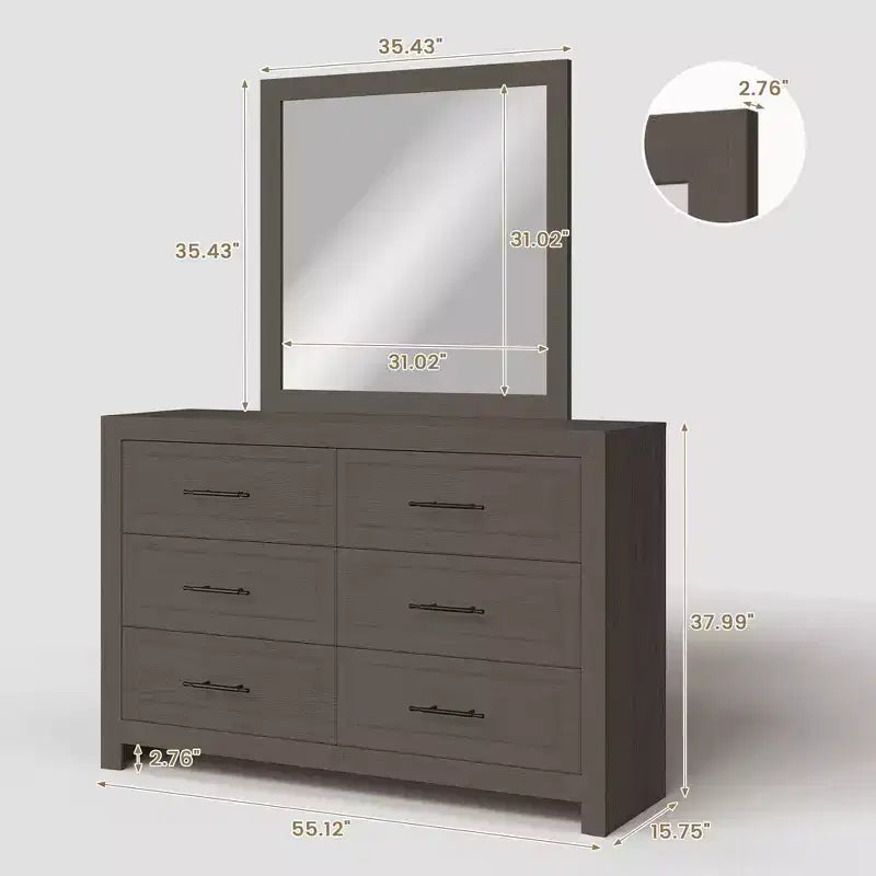 Hyleory Modern Bedroom Vanity Table with Mirror,6 big drawers
