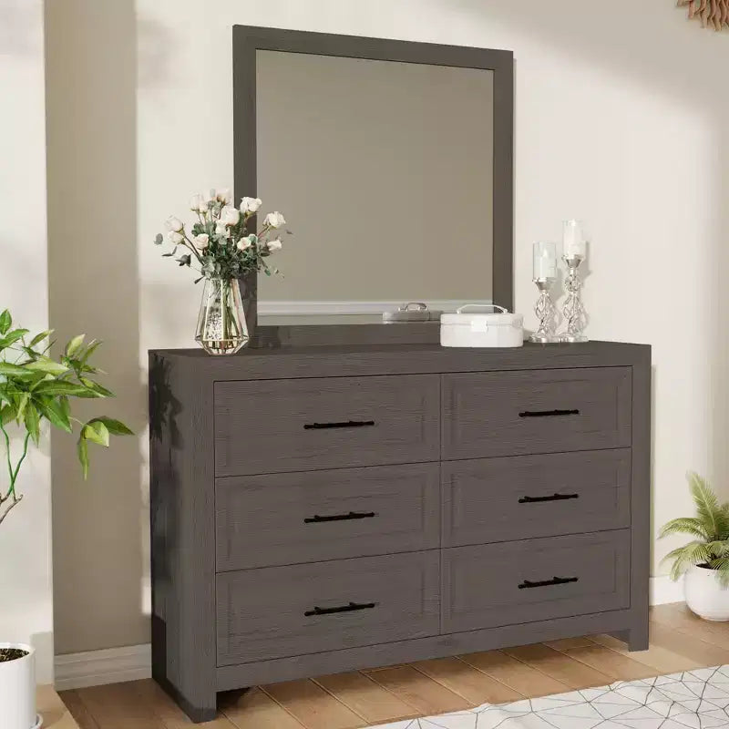 Hyleory Modern Bedroom Vanity Table with Mirror,6 big drawers