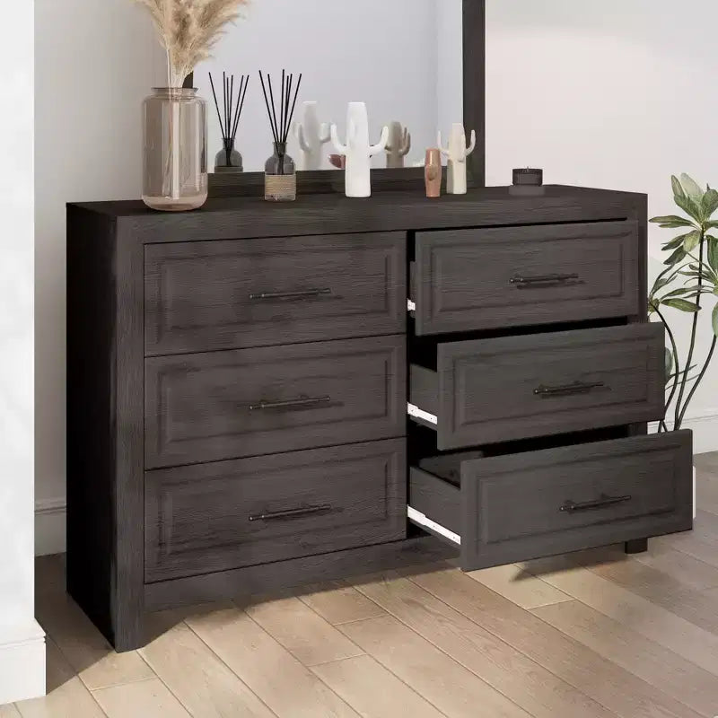 Hyleory Modern Bedroom Vanity Table with Mirror,6 big drawers