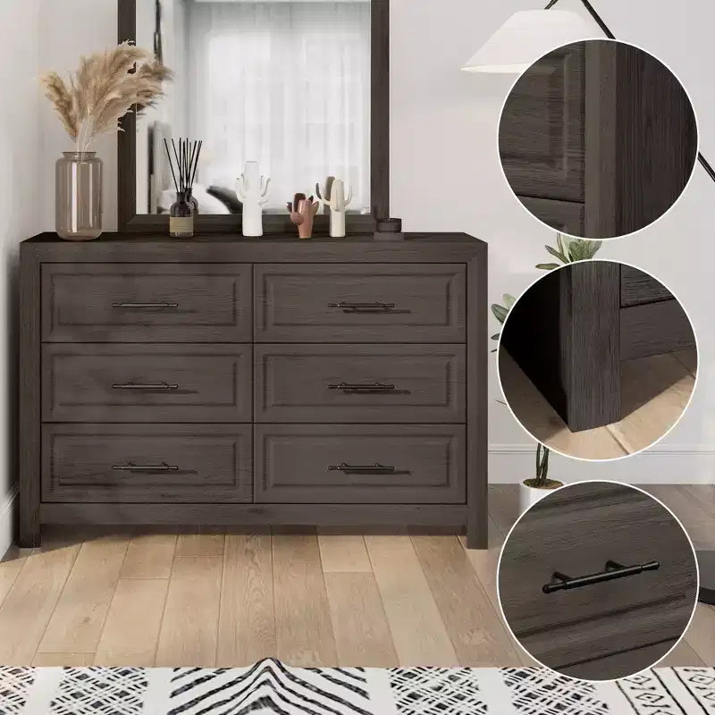 Hyleory Modern Bedroom Vanity Table with Mirror,6 big drawers