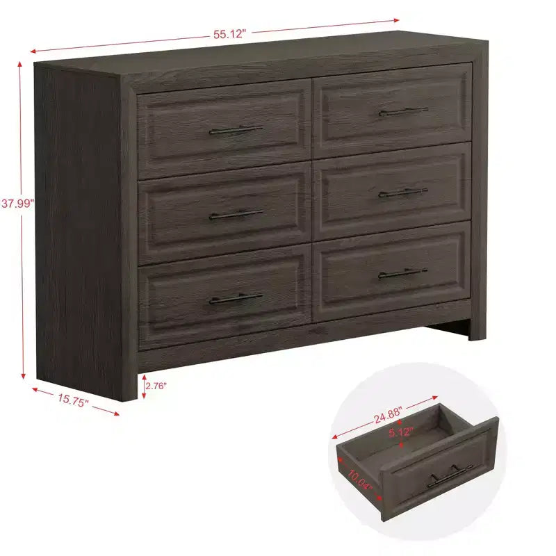 Hyleory Modern Bedroom Vanity Table with Mirror,6 big drawers
