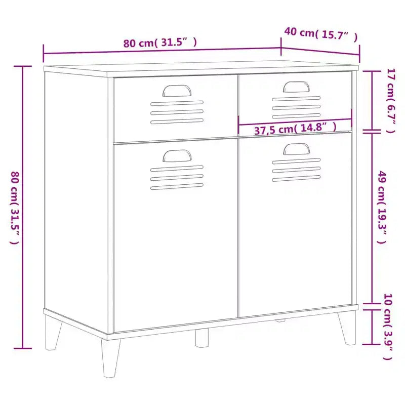 vidaXL Sideboard Storage Side Cabinet Living Room Furniture Solid Wood Pine, with 2 Drawers