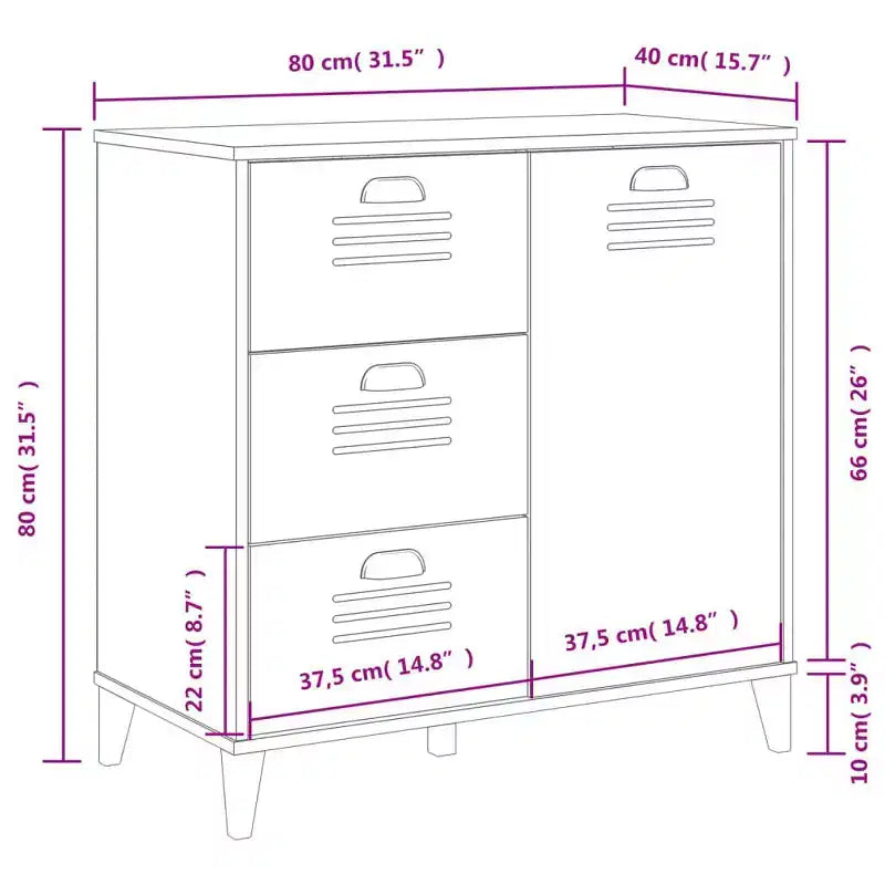 vidaXL Sideboard Storage Side Cabinet Living Room Furniture Solid Wood Pine, with 2 Drawers