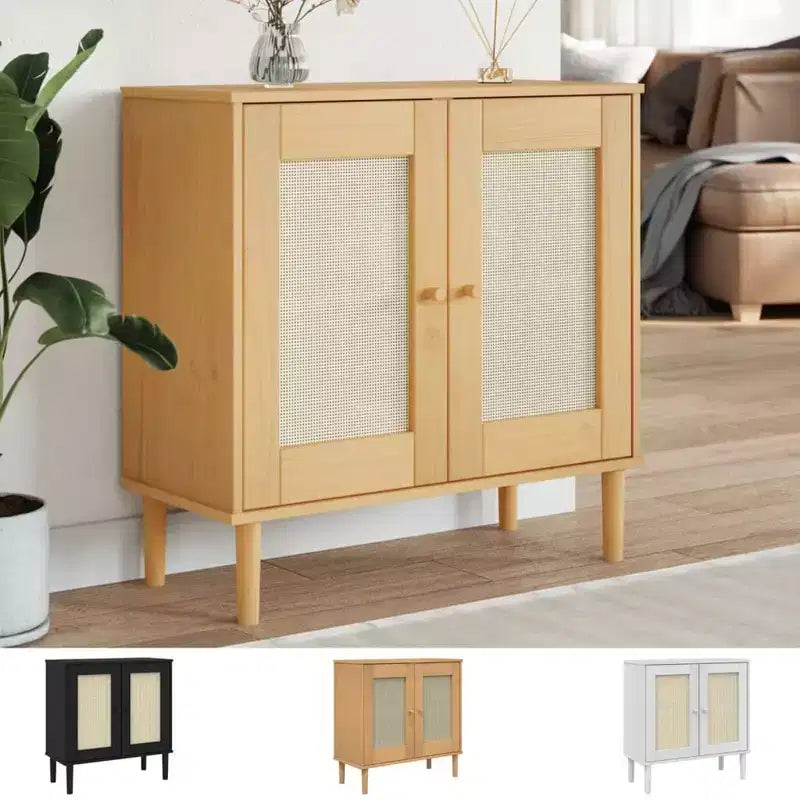 vidaXL SENJA Sideboard Buffet Storage Cabinet Rattan Look Solid Wood Pine