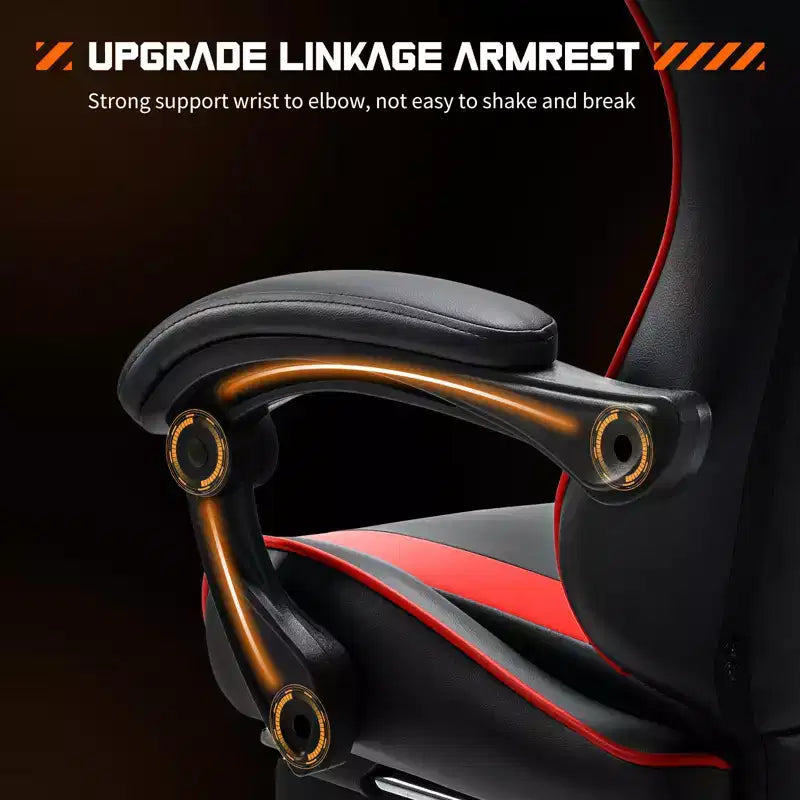 Video Game Desk Chair - Ergonomic Computer with Footrest and Comfy Lumbar Support, PU Leather Recliner with Headrest, Fixed Up Armrest