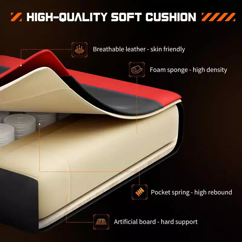 Video Game Desk Chair - Ergonomic Computer with Footrest and Comfy Lumbar Support, PU Leather Recliner with Headrest, Fixed Up Armrest
