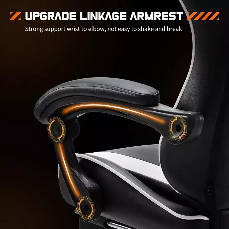 Video Game Desk Chair - Ergonomic Computer with Footrest and Comfy Lumbar Support, PU Leather Recliner with Headrest, Fixed Up Armrest